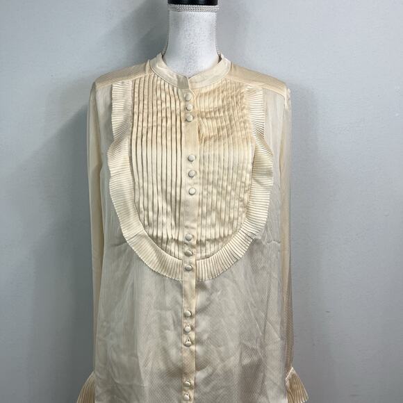 Trish Scully Blouse size 14 Cream Dotted Tuxedo Pleating Modest Wedding Career - Picture 2 of 9